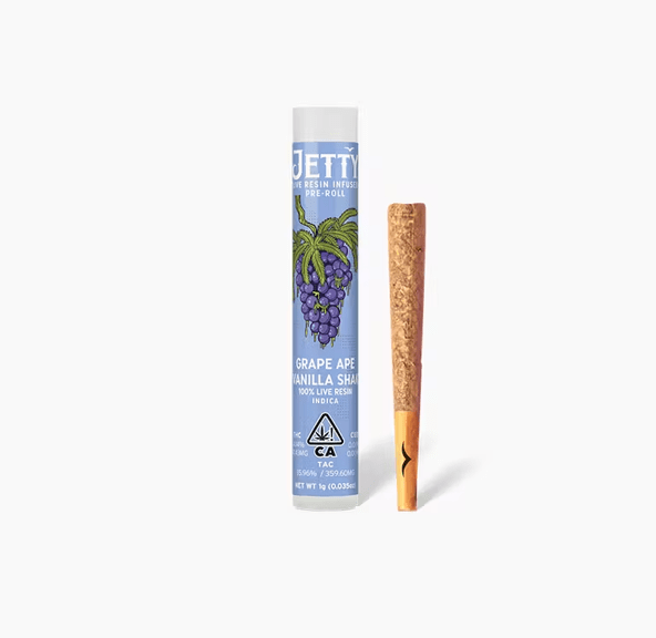 Jetty Live Resin Infused Pre-roll Grape Ape x Vanilla Shake 1g