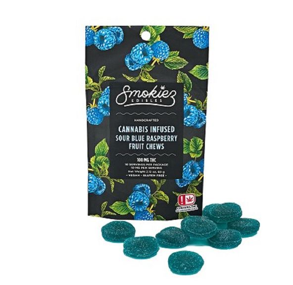 Sour Blue Raspberry Fruit Chews - 100 mg THC - OK