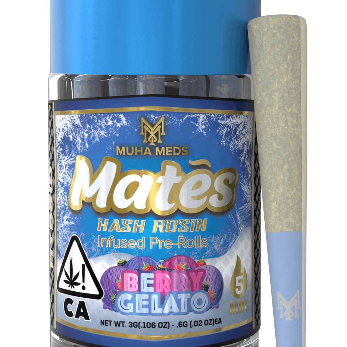Muha Meds- Berry Gelato Hash Rosin Infused Prerolls 5pk 3g (H)