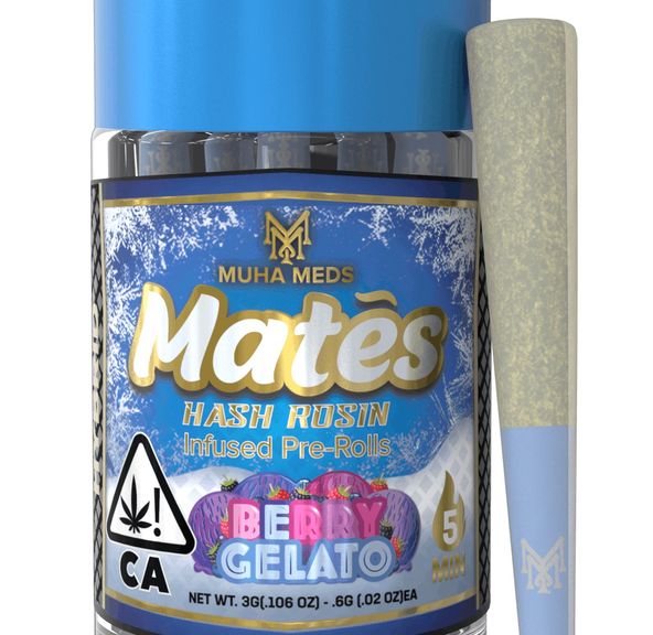 Muha Meds- Berry Gelato Hash Rosin Infused Prerolls 5pk 3g (H)
