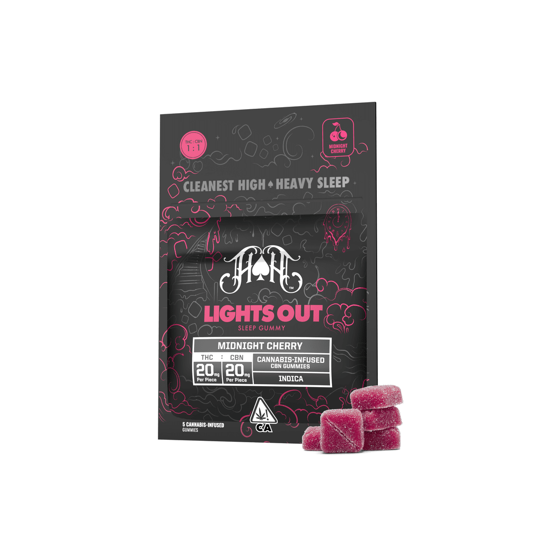 Heavy Hitters - Lights Out THC/CBN Gummy 100mg - 1:1 - Midnight Cherry