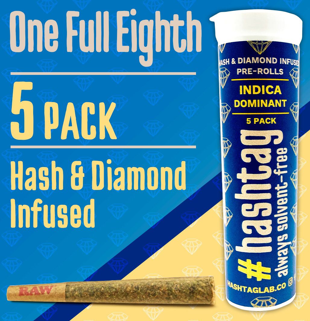 Hashtag - Lavender Kush x Koffee - Hash & Diamond Infused 5-Pack Pre Rolls, 3.5g