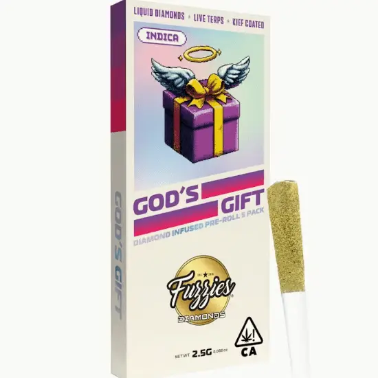 PRE-ORDER ONLY Fuzzies - Diamonds 5-Pack Infused Pre-Rolls - God's Gift - Indica - 2.5 g