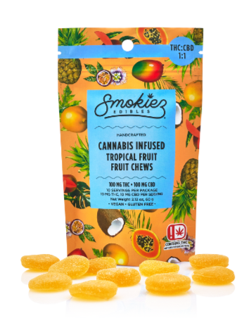 Smokiez Multi-Piece Tropical Fruit Chews - 1:1 - 100mg THC / 100mg CBD