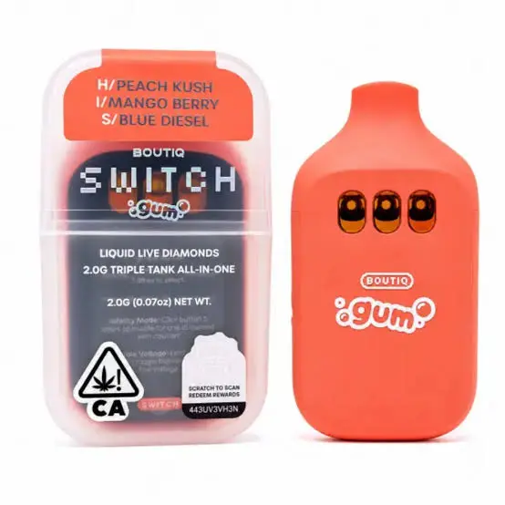 Boutiq v5 Switch Peach Kush x Mango Berry x Blue Diesel $20
