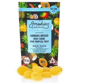 Sour Tropical Fruit 100mg THC : 100mg CBD 1:1 Fruit Chews - 10pk 72.00 g