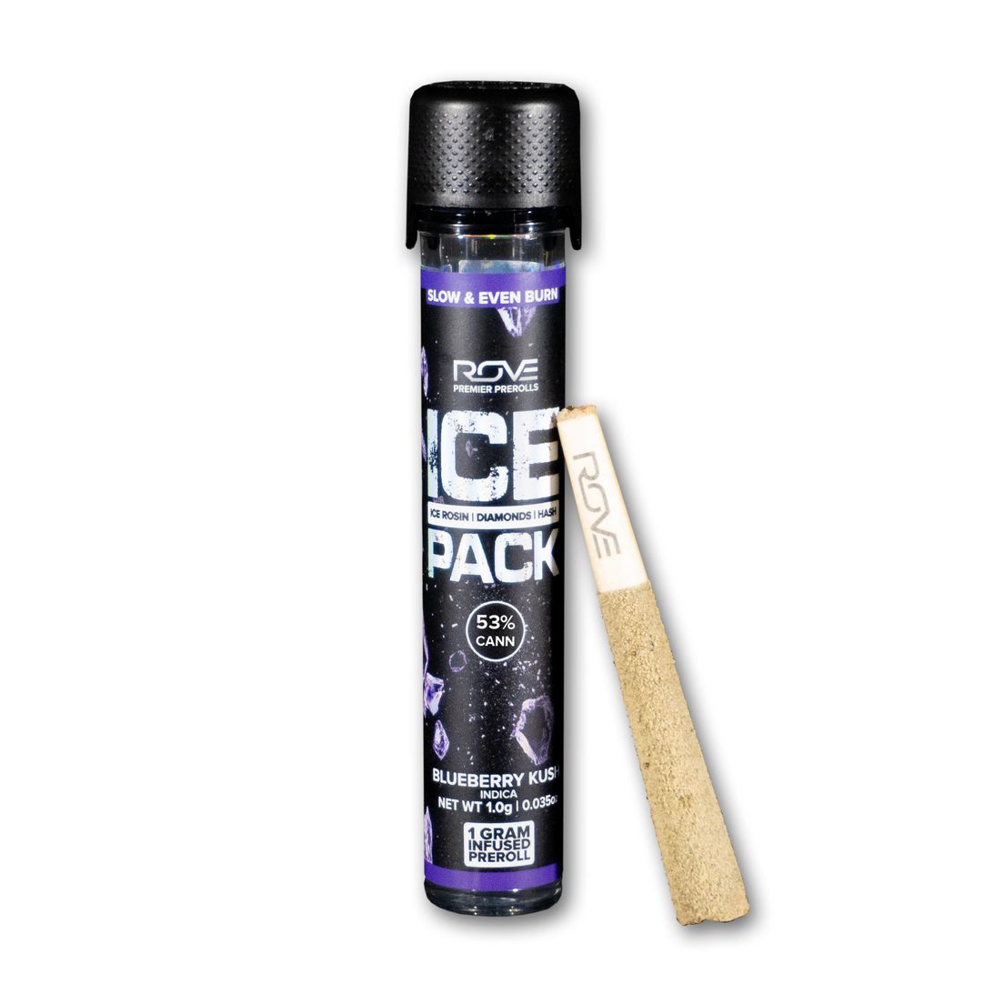 Rove | Blueberry Kush (I) | 1g Ice Pack Rosin, Diamond, Hash Infused Pre-roll