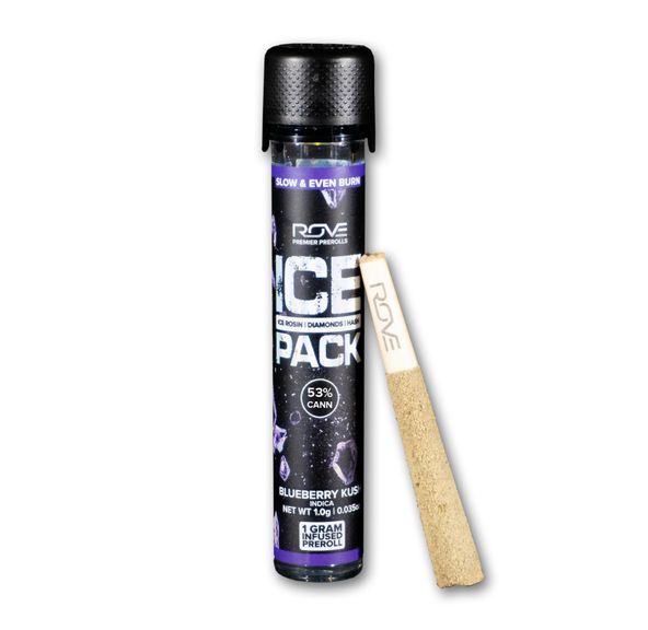 Rove | Blueberry Kush (I) | 1g Ice Pack Rosin, Diamond, Hash Infused Pre-roll