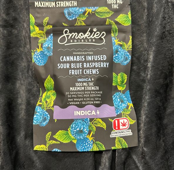 Sour Blue Raspberry (1000 mg) by Smokiez