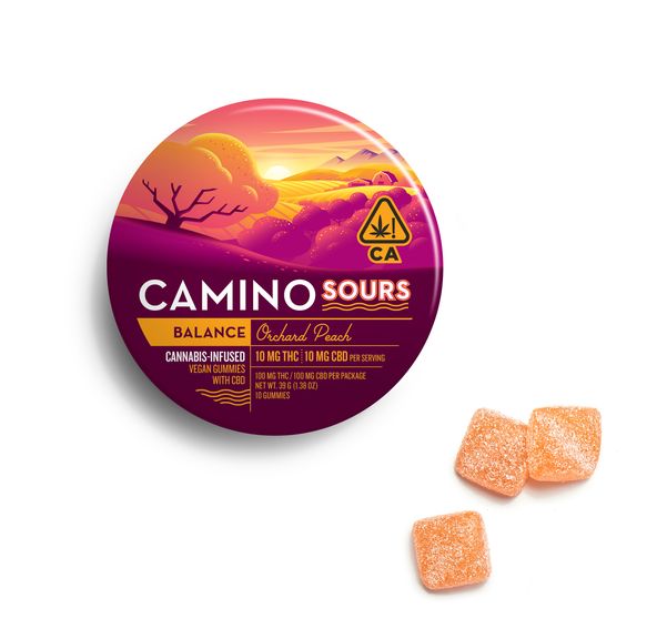 Camino Sours Gummies Orchard Peach 100mg THC/ 100mg CBD