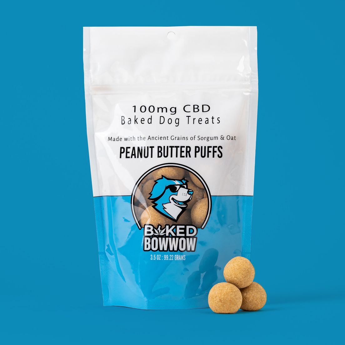 BAKED BOWWOW PEANUT BUTTER PUFFS CBD DOG TREATS 100MG