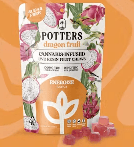 100mg Dragon Fruit Sativa Sugar Free Live Resin Fruit Chews - Potters