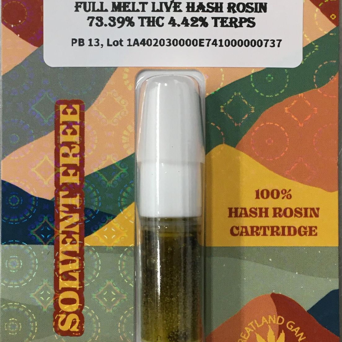 Cartridge - Live Hash Rosin - Pineapple Express 1g by Greatland Ganja 73.39% - Terps 4.42% - Sativa - 0754