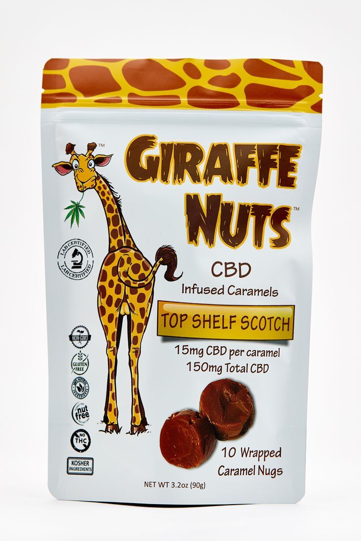 Giraffe Nuts Infused Caramels | Top Shelf Scotch | 15mg Hemp CBD per piece - 10 Pieces Per package