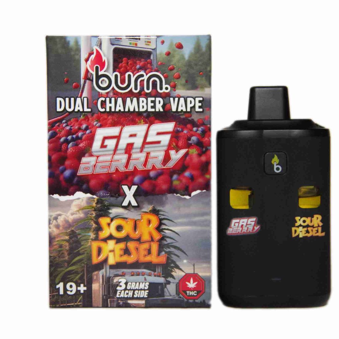 6 Gram Dual Chamber Burn Disposable – Gas Berry + Sour Diesel (3+3 Gram)