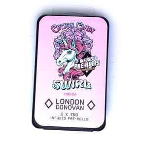 Pre Rolls | Infused | London Donovan | 5 Pack | 0.75G x 5 | Cotton Candy Swirl | Indica | $25.00