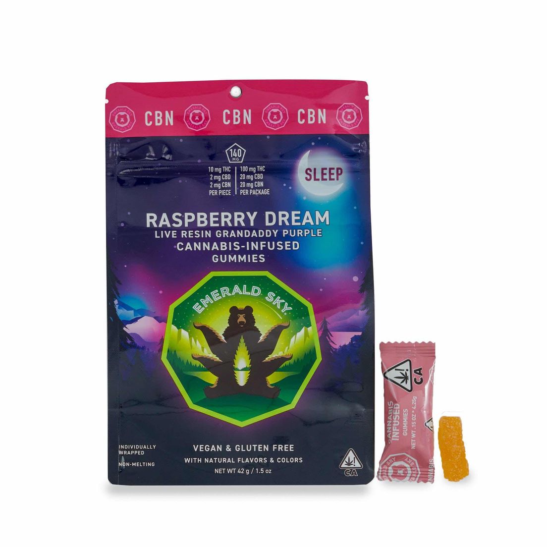 Emerald Sky - Sleep CBN Gummies - Raspberry Dream 100mg 42g