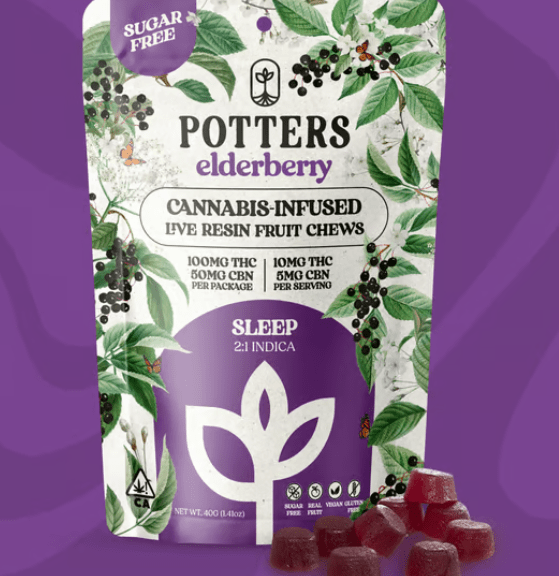 100mg Elderberry 2:1 Indica Sugar Free Live Resin Fruit Chews - Potters