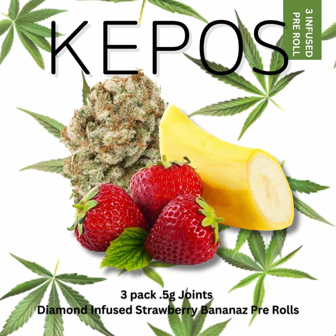 Kepos - Strawberry Bananaz Diamond Infused 3 pack - PRE ROLL INFUSED