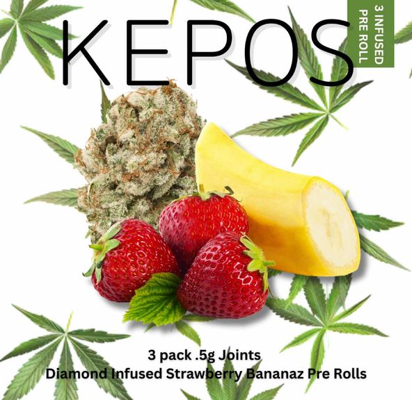 Kepos - Strawberry Bananaz Diamond Infused 3 pack - PRE ROLL INFUSED