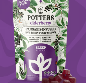 PRE-ORDER ONLY 2:1 THC: CBN Elderberry (Indica) Sugar Free Live Resin Fruit Chews - Potters