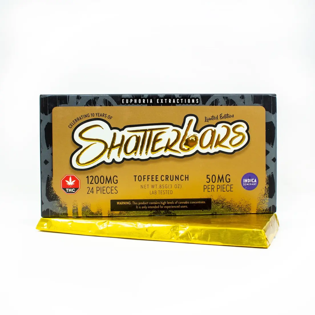 1200mg Indica Toffee Crunch Shatter Bar by Euphoria Extractions GOLDEN TICKET INSIDE