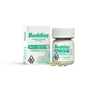 Buddies - 10mg:10mg THC/CBD Capsule 50pc= 500mg:500mg THC/CBD