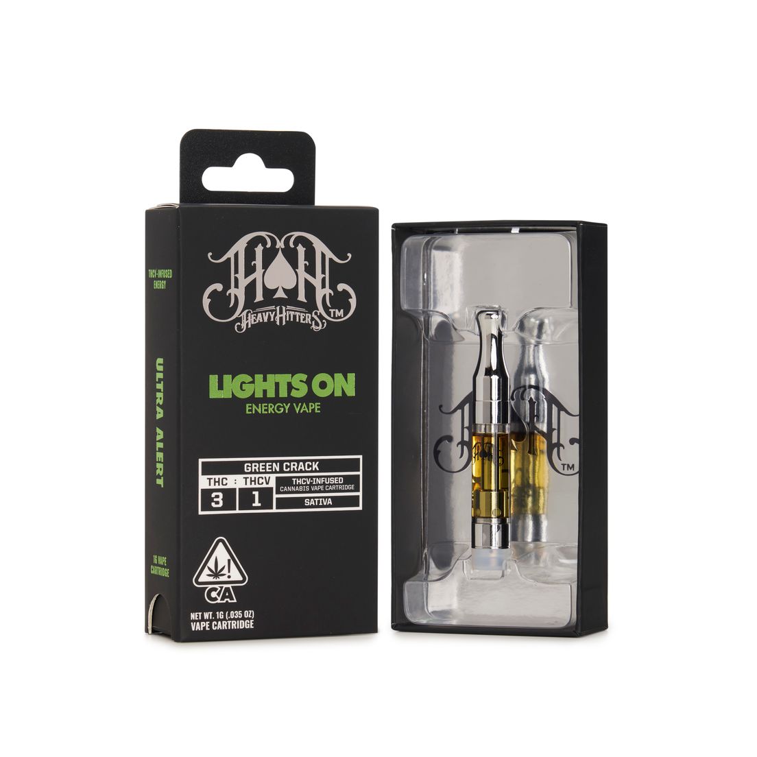 Heavy Hitters - Lights On "Green Crack" Energy Vape 3:1 THC:THCV (Sativa) - 1g Cartridge