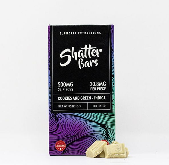 500mg Indica Cookies and Green Shatter Bar by Euphoria Extractions