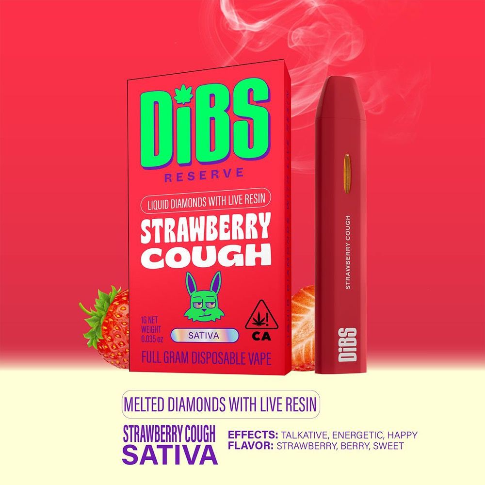 Dibs Reserve- Strawberry Cough Melted Diamonds With Live Resin Disposable Vape 1g (S)