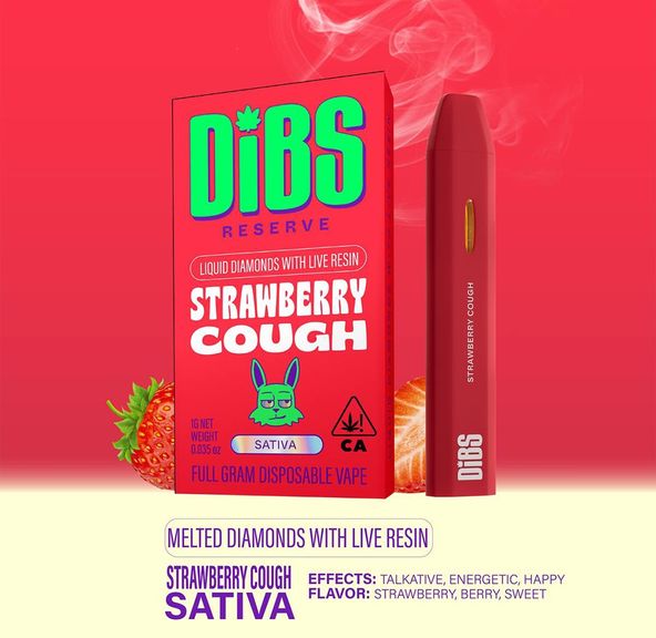 Dibs Reserve- Strawberry Cough Melted Diamonds With Live Resin Disposable Vape 1g (S)