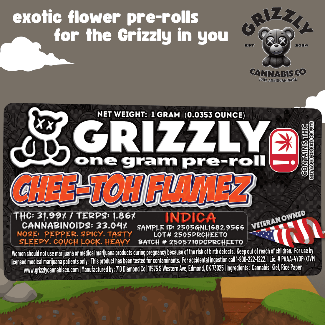 Grizzly 1G Pre Roll (Chee-Tah Flamez)
