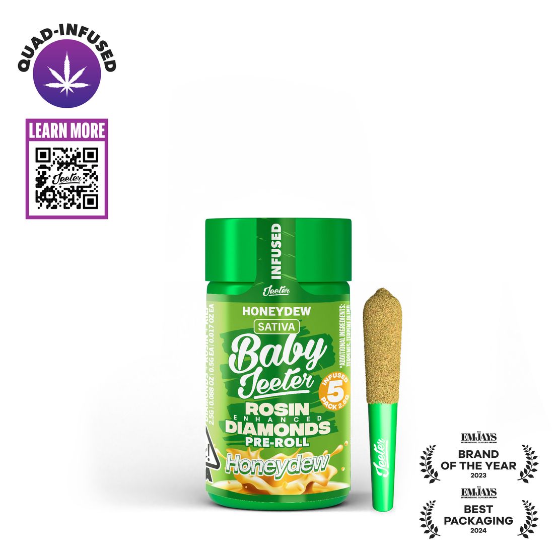 Jeeter | Baby | Quad Infused | Prerolls | 5 x .5g | Honey Dew