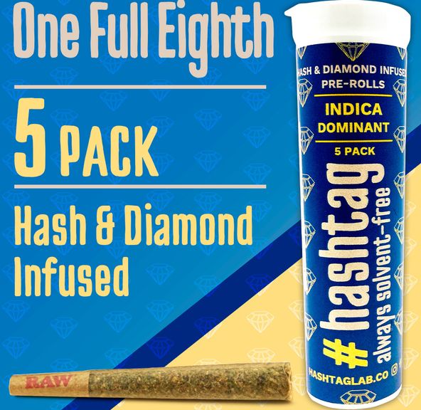 Hashtag - Lavender Kush x Koffee - Hash & Diamond Infused 5-Pack Pre Rolls, 3.5g