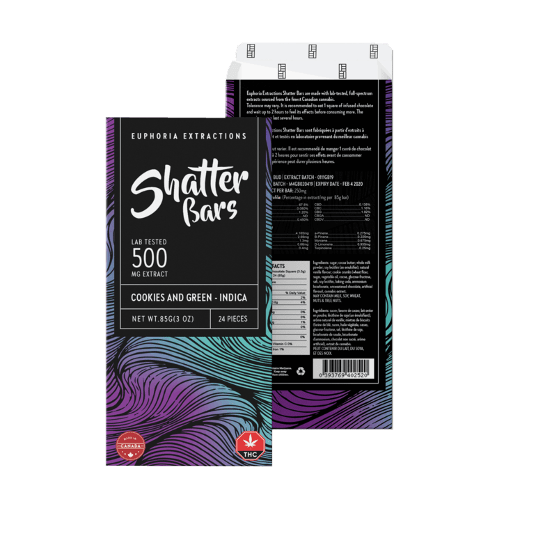 Euphoria Extract Shatter Bar Cookies & Green Indica 500mg