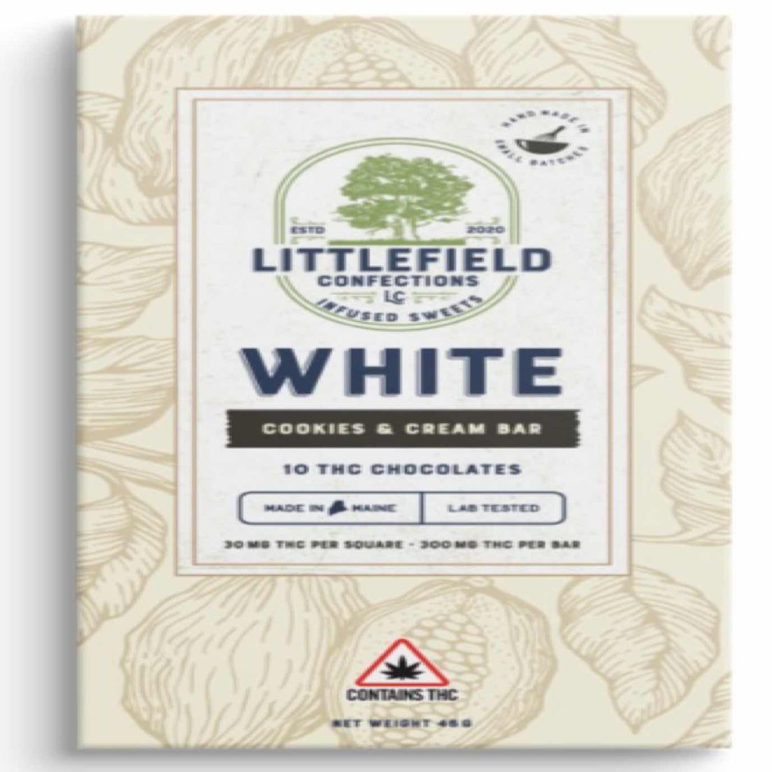 Cookies & Cream 300mg Littlefield chocolate bar