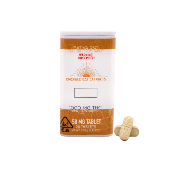 Emerald Bay Extracts 50mg RSO Tablets Sativa Rolls Choice 1000mg