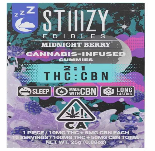 Stiiizy Edibles - Midnight Berry 2:1 for Sleep- 100mg of THC and 50mg of CBN