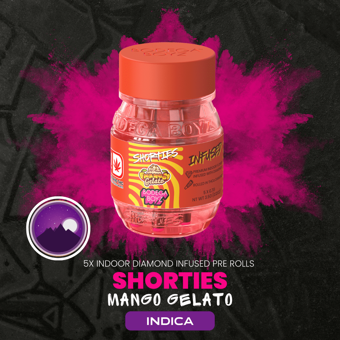 BODEGA BOYZ SHORTIES MANGO GELATO 5 PACK DIAMOND INFUSED PREROLLS 3.5G