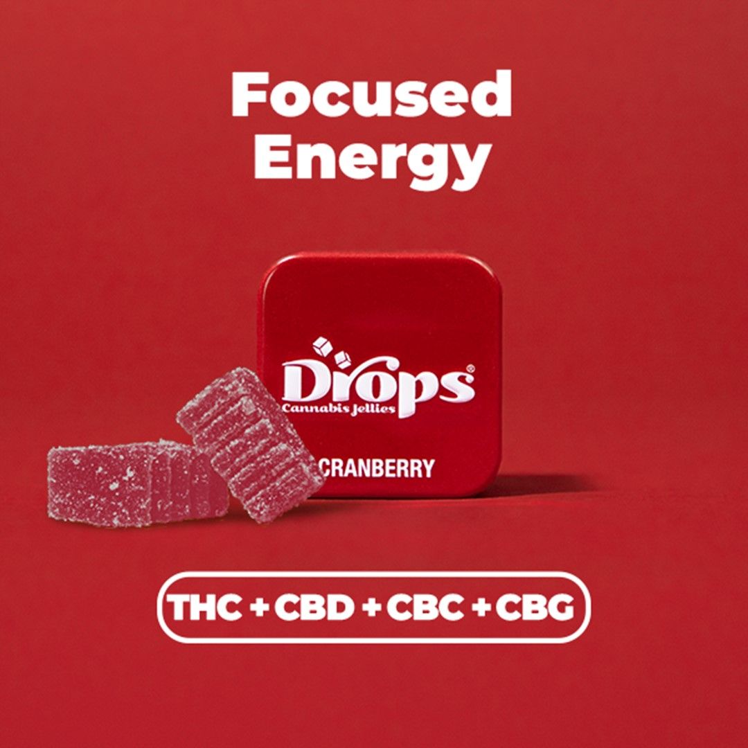 Drops Singles Cranberry Gummies 50mg THC / 50mg CBD / 50mg CBC / 50mg CBG