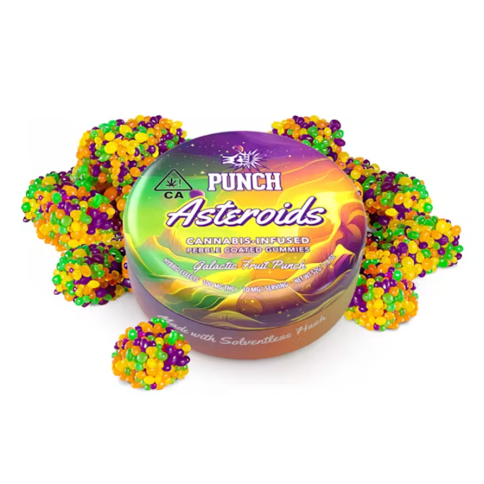 Solventless Asteroids | Galactic Fruit Punch Pebble Coated Gummies
