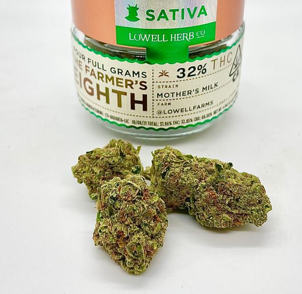 $50 4g 1/8 Mother's Milk (Indoor/32.85%/ Sativa) - Lowell Herb Co.