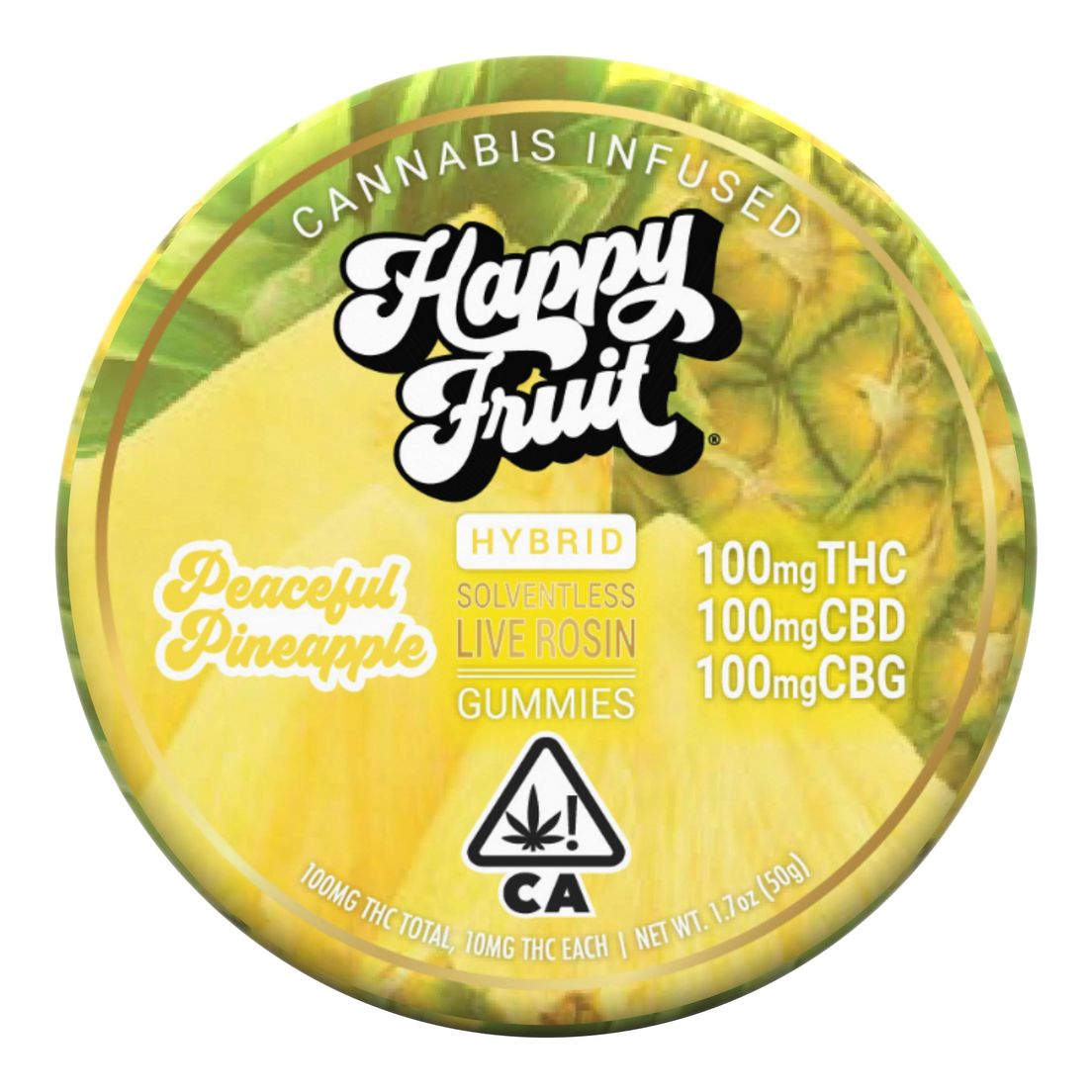 Happy Fruit Rosin Gummies Peaceful Pineapple 100mg THC / 100mg CBD / 100mg CBG