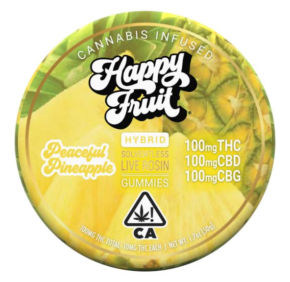 Happy Fruit Rosin Gummies Peaceful Pineapple 100mg THC / 100mg CBD / 100mg CBG