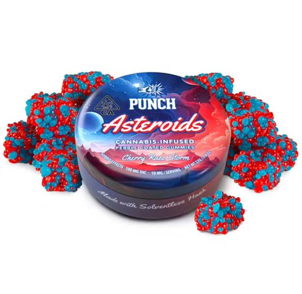 Solventless Asteroids | Cherry Razz Storm Pebble Coated Gummies