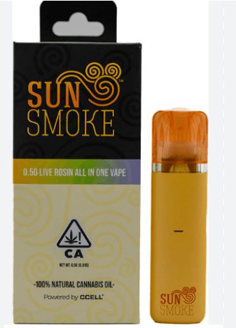SUN SMOKE PEACH RINGZ 0.5G LIVE ROSIN AIO VAPE INDICA