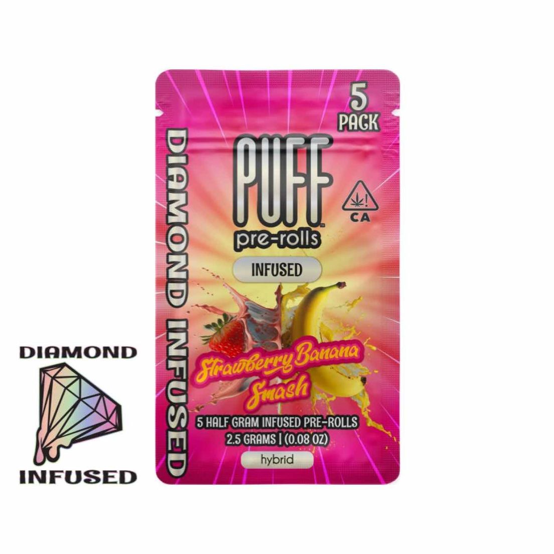 PUFF - Strawberry Banana Smash - 5pk Diamond Infused Prerolls - 2.5g