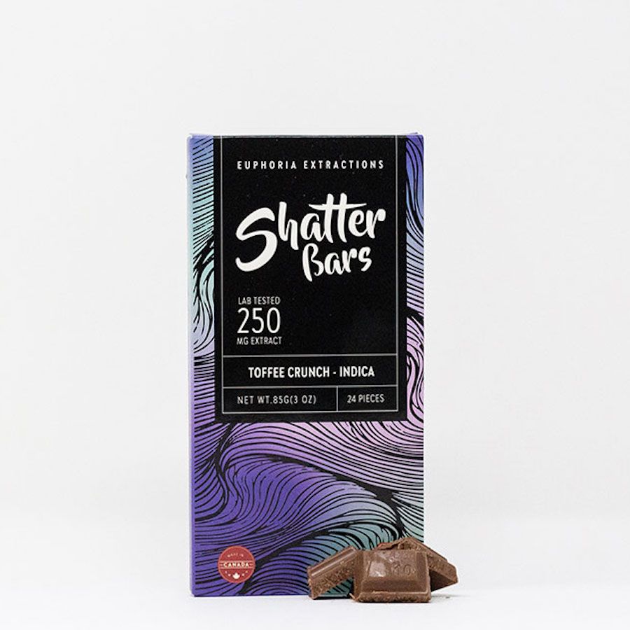 250mg Indica Toffee Crunch Shatter Bar by Euphoria Extractions