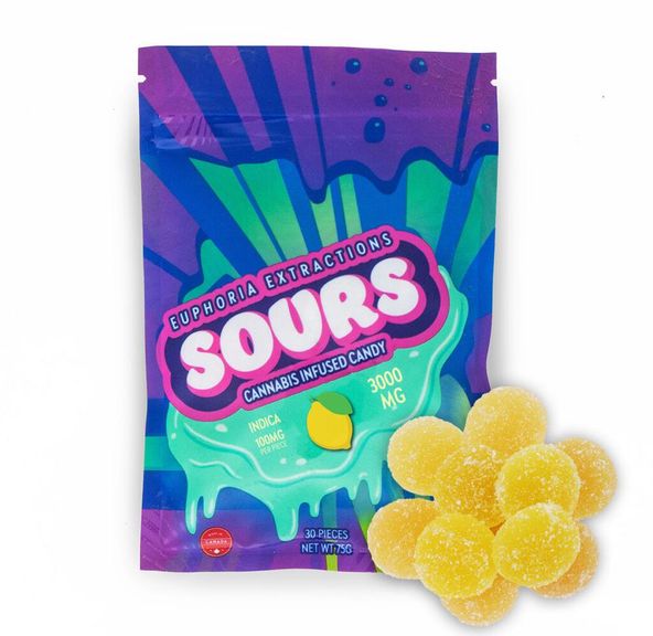 3000MG THC Sour Gummies - Indica Watermelon - Euphoria Extractions