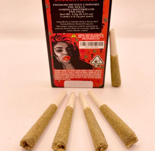 PRE-ORDER ONLY 3.5g Watermelon (Hybrid) 5-Pack Rosin Infused Prerolls - Taste